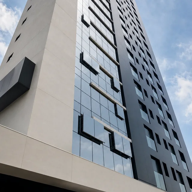 Fachada blindada pele de vidro em edifício