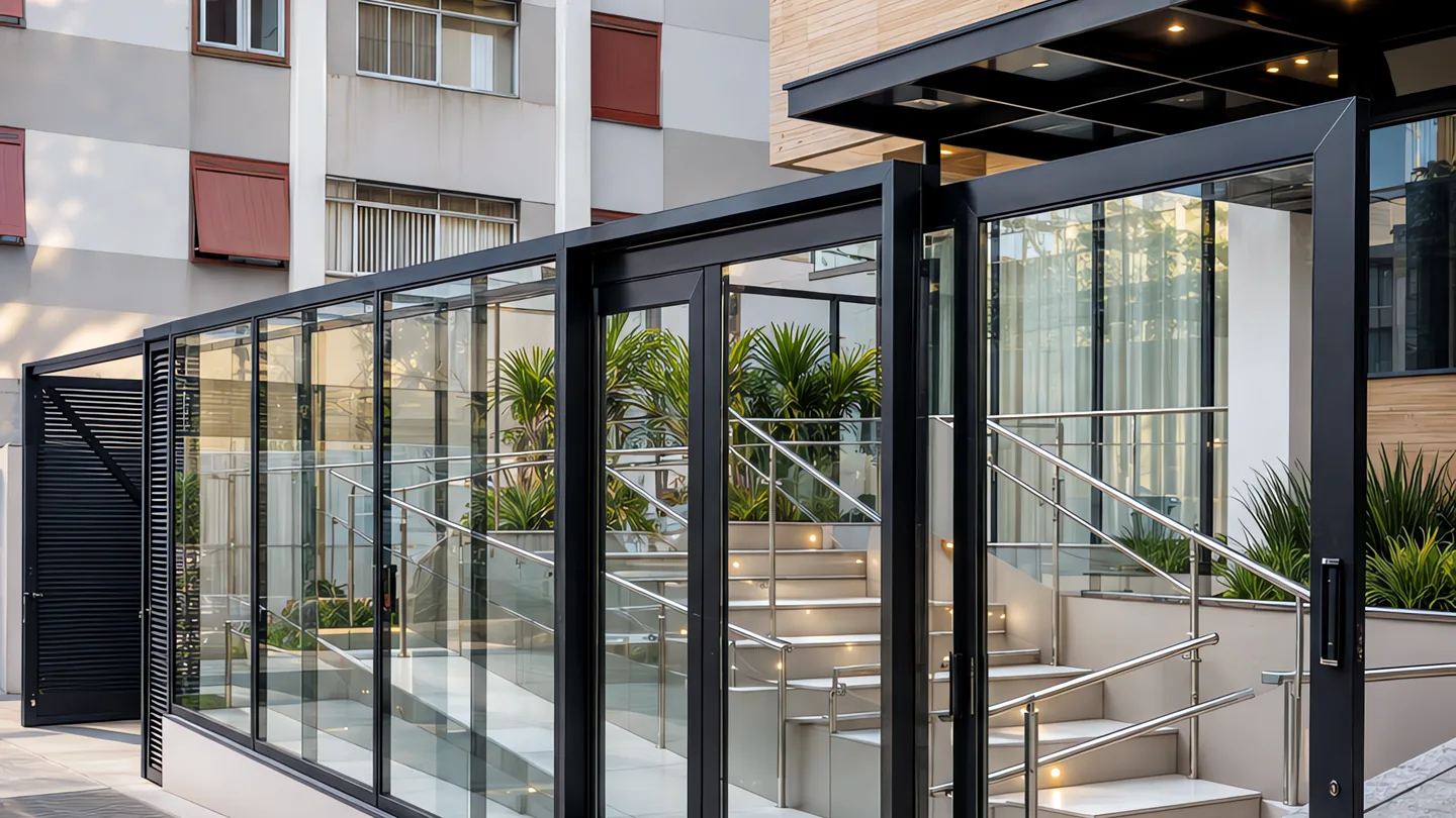 Fechamento de área com vidro para construção civil